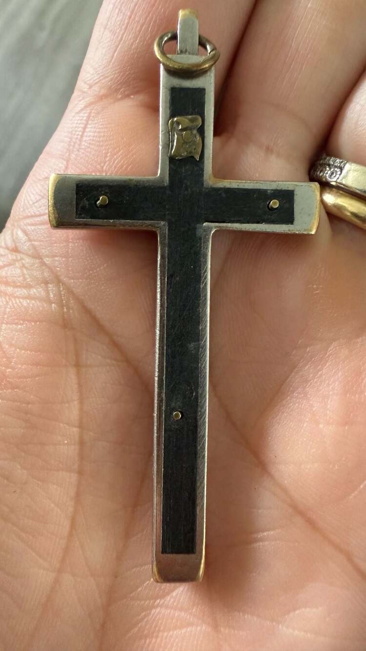 Vintage Metal and Ebony Wood Happy Death Pectoral Crucifix